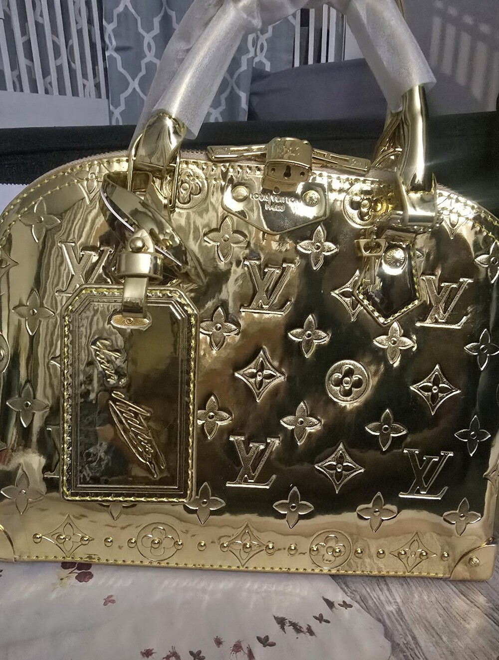 Gold Mirror Monogram EnVernis Dome Satchel - Picture 4 of 15